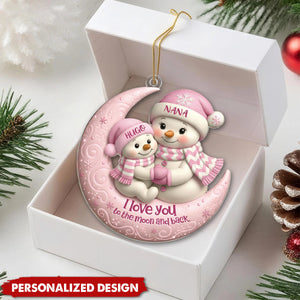 Personalized Snowman Moon Acrylic Ornament, Christmas Gift For Granddaughter, Grandson