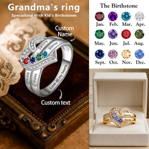 Where Hearts Meet - Personalized 1-8 Birthstones Heart Family Ring