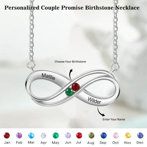 Personalized Infinity Necklace with Birthstones, Couple Promise Necklace
