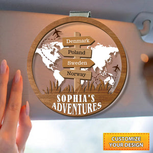 Personalized Travel Adventure Car Visor Clip, Custom Traveling Destination