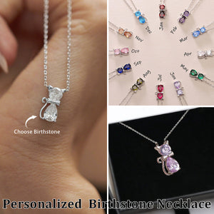 Personalized Birthstone Kitten Necklace For Women, Jewelry for Cat Lovers