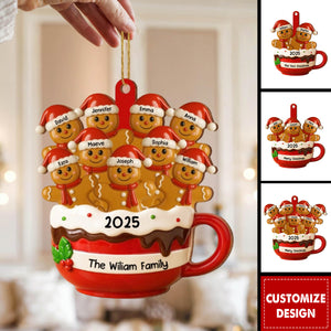 Gingerbread Family In Hot Cocoa Mug - Custom Christmas Wood Ornament