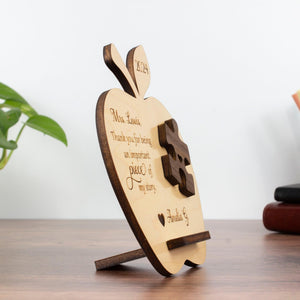 Personalized Teacher Gift, Apple Puzzle Piece Wood Sign