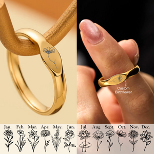 Personalized Birth Flower Ring, Bridesmaid Skinny Jewelry