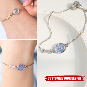 Forget Me Not Flower Dog Name Bracelet, Personalized Dog Memorial Gift