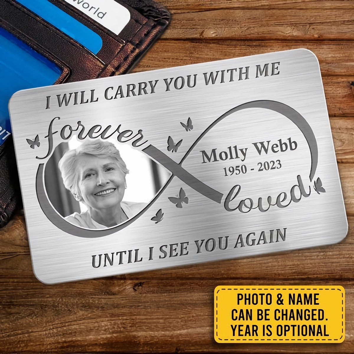 Custom Photo Always On My Mind Forever In My Heart - Memorial Personalized Custom Aluminum Wallet Card