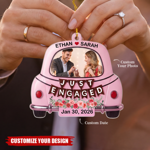 Personalized Just Married Truck Wedding Photo Ornament