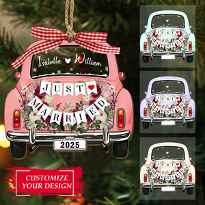 Personalized First Christmas Just Married Car Ornament