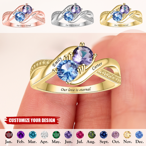 Personalized Engraved Infinity Two Birthstones Name Family Ring, Promise Ring