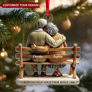 3D Effect Old Couple Sitting On Bench Growing Old Together Since Personalized Ornament