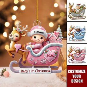 Baby First Christmas Newborn On Sleigh Keepsake Personalized Acrylic Ornament
