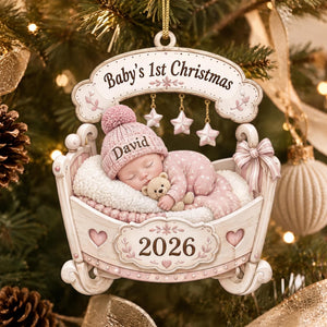 Personalized Sleeping Baby in Cradle Baby First Christmas Ornament