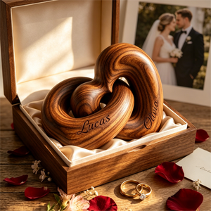 Personalized Wooden Heart Sculpture β Custom Couple Anniversary Gift β Interlocking Love Decor