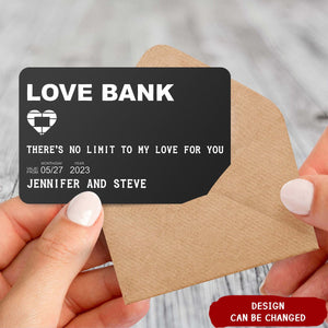 Personalized Aluminum Wallet Card - Love Bank - Couple Gift