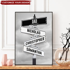 Personalized Dad Established, Kid Birth Date Name Street Sign Canvas Wall Art