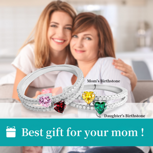 Personalized Two Heart-Shape Birthstone Double Band Ring