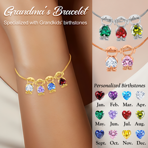 Personalized Kids Heart Birthstone Bracelet, Gift For Mom Grandma