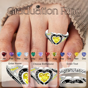 Personalized Engraved Graduation Heart Birthstone Ring, Graduation Gift