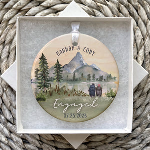 Personalized Mountain Engagement Ceramic Ornament