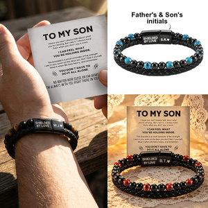 To My Son Tiger Eye Leather Bracelet, Custom Engraved Magnetic Clasp Men's Gift