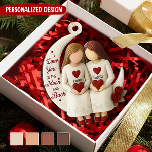 Personalized Besties On Moon 3D Effect Roses Christmas Ornament