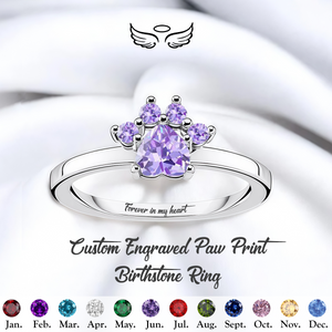 Forever In My Heart,Personalized Pet Paw Birthstone Ring