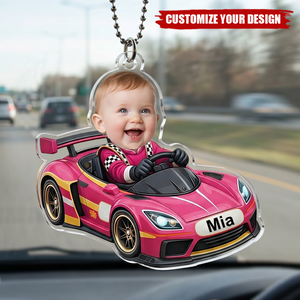 Personalized Race Car Kid Photo Hanging Ornament