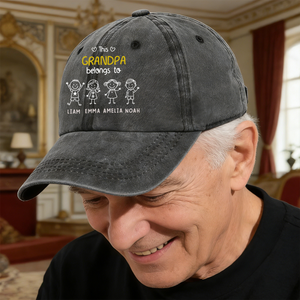 This Grandpa Belongs To Us - Personalized Custom Vintage Washed Denim Cap