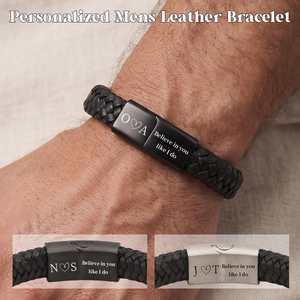 Personalized Loving Message Mens Leather Bracelet
