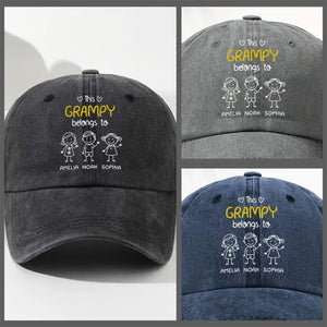 This Grandpa Belongs To Us - Personalized Custom Vintage Washed Denim Cap