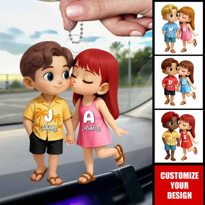 Cute Cartoon Couple Summer Vibe Personalized Acrylic Car Hanger