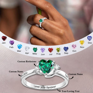 Personalized Heart Birthstone Promise Ring Gift for Her