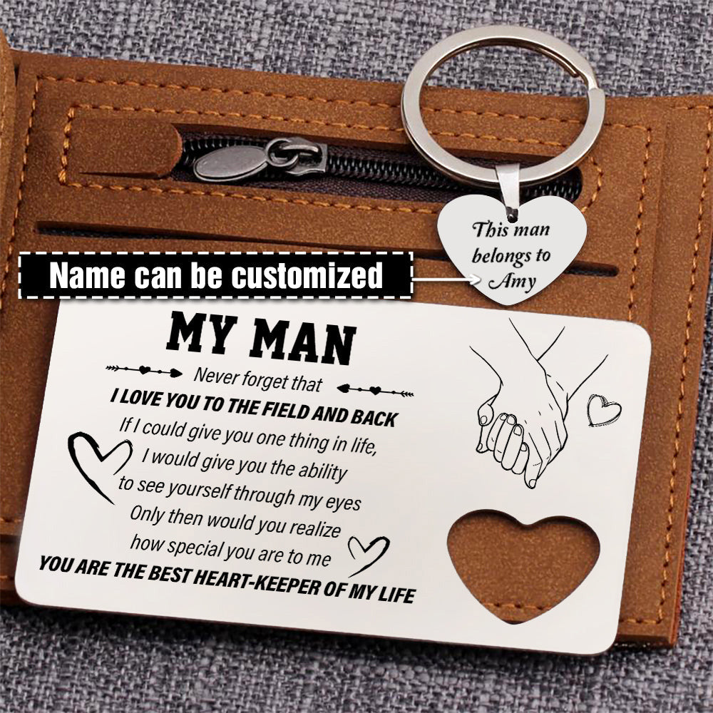 Personalized Wallet Card Insert And Heart Keychain Set - To My Man - You Are My Life