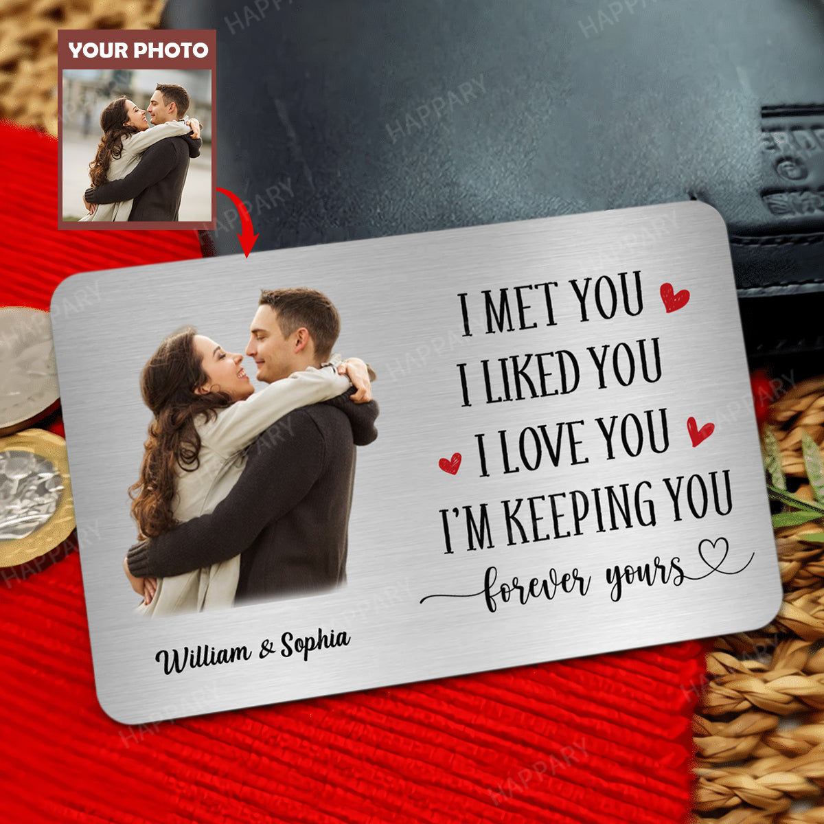 Custom Photo Personalized Couple Aluminum Wallet Card - The Day I Met You