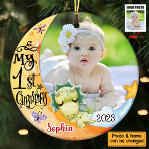 Gift For Baby First Christmas Dinosaur Nursery Photo Circle Personalized Ornament