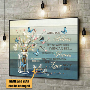 When You Believe Butterflies Memorial Personalized Horizontal Poster