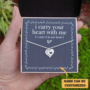I Carry Your Heart With Me - Personalized Name Necklace - Loved One Memorial Necklace