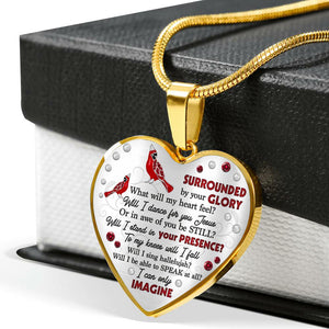 Cardinal Surrounded By Your Glory Heart Necklace