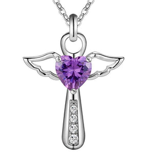 ANGEL CROSS HEART PENDANT NECKLACE