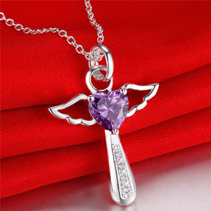 ANGEL CROSS HEART PENDANT NECKLACE