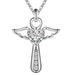ANGEL CROSS HEART PENDANT NECKLACE