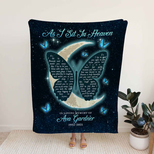 Personalized As I Sit In Heaven Butterfly Memorial Fleece Blanket