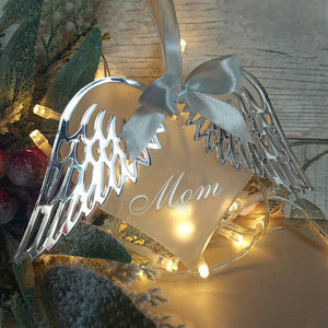 Frosted Angel Wings Heart Bauble Decoration