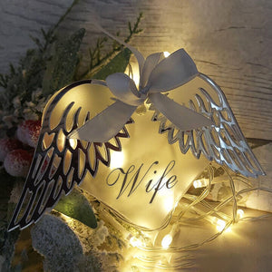 Frosted Angel Wings Heart Bauble Decoration
