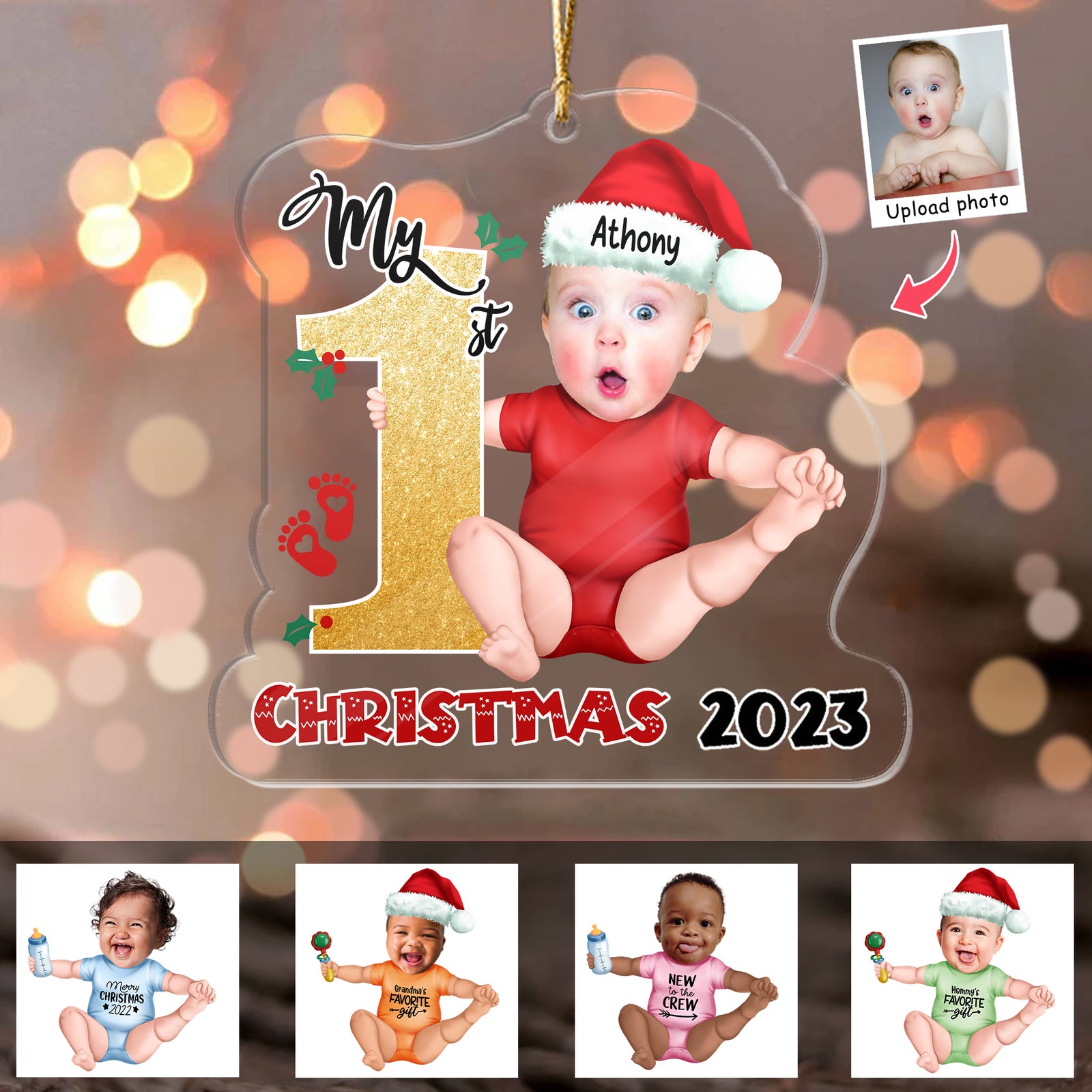 Personalized Custom Acrylic Ornament from Photo - Baby Onesie - My First Christmas