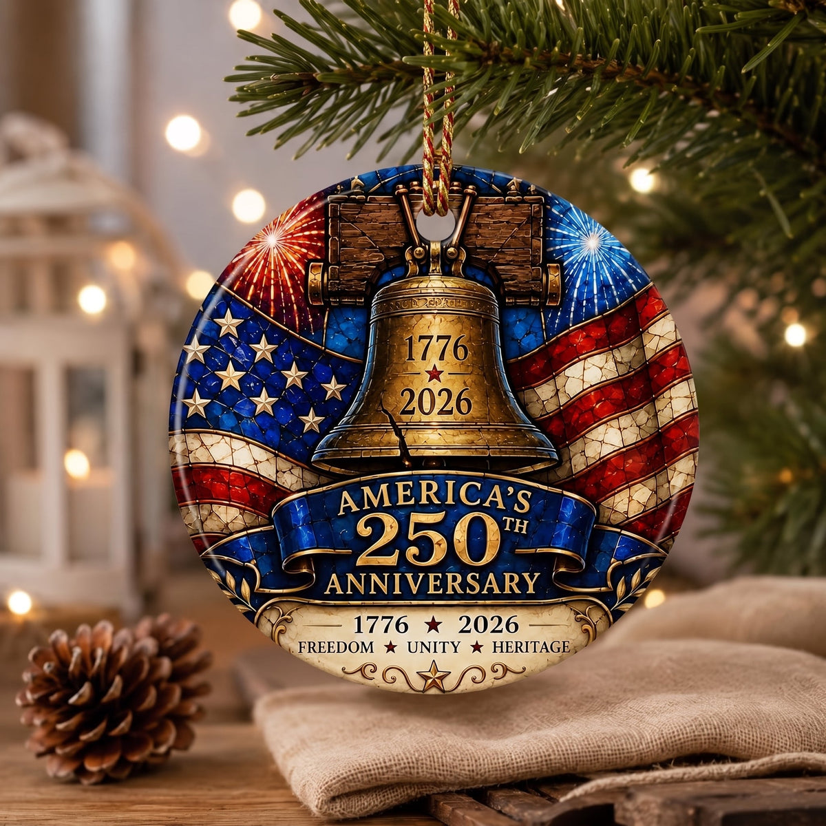 America 250th Anniversary Ornament, Patriotic Christmas Tree Decor