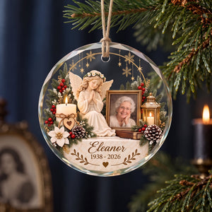 Personalized Angel Memorial In Loving Memory Christmas Glass Ornament