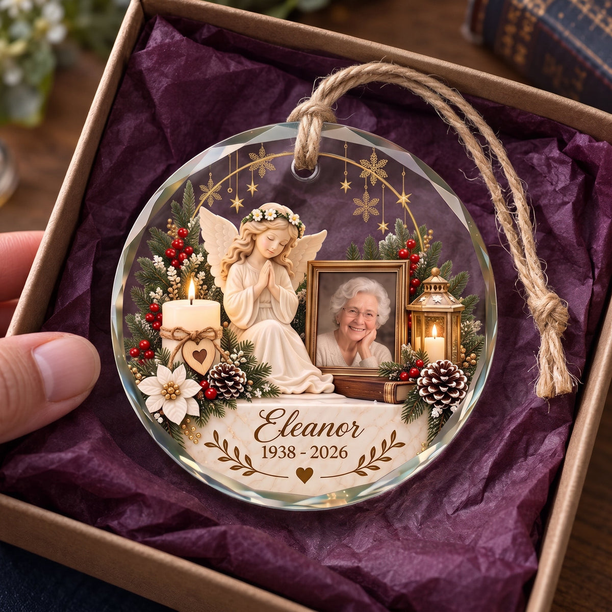 Personalized Angel Memorial In Loving Memory Christmas Glass Ornament