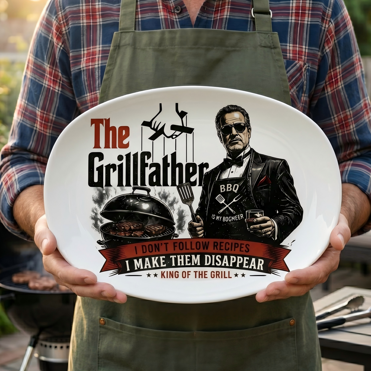 Grillfather Fathers Day Platter, BBQ Dad Serving Tray