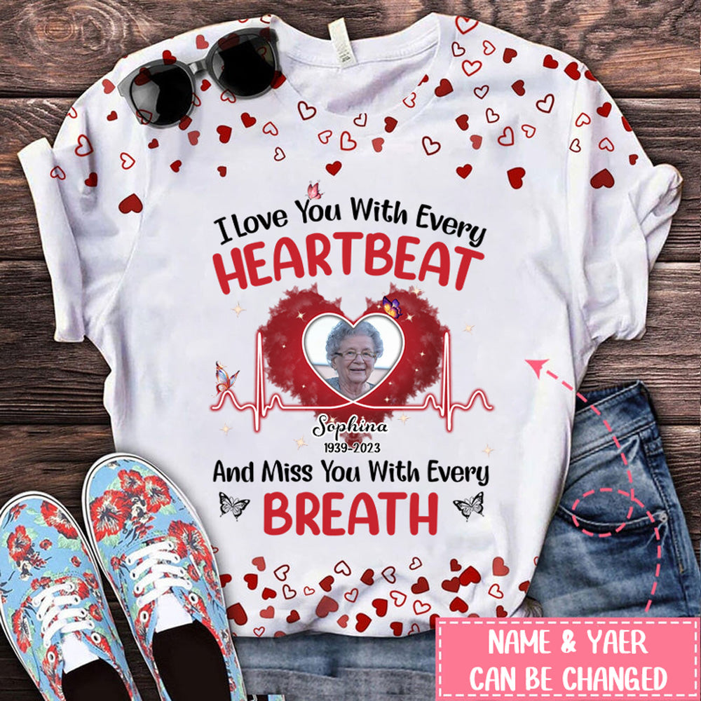 Personalized Upload Photo In Heart Memorial T-shirt